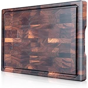 Large Black Walnut Cutting Board Premium Walnut Chopping Board for Kitchen with Juice Slot, Non-Slip Feet, (Large – 16.5×11.8×1 inches)