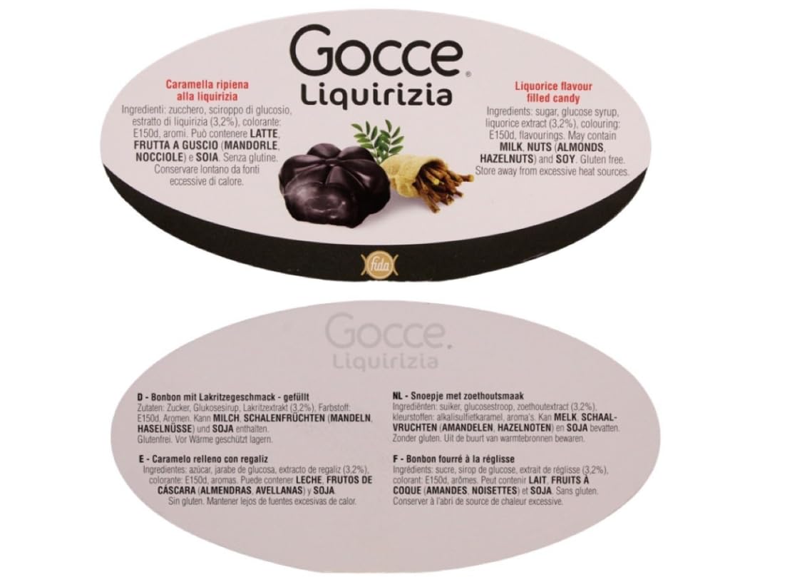 6er-Pack FIDA Rossana Gocce Liquirizia Bonbons mit Lakritze gefüllte 1Kg Beutel + 1er-Pack Kostenlos San Benedetto Eistee mit Zitrone Ohne Zucker 330ml Dose