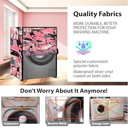 Image of Waterproof & Dustproof Top Front Load Washing Machine Cover for 6 kg 6.5 kg 7kg & 7.5 kg Compatible for IFB LG Samsung Whirlpool Bosch Haier (JUNGLE PINK BLACK)
