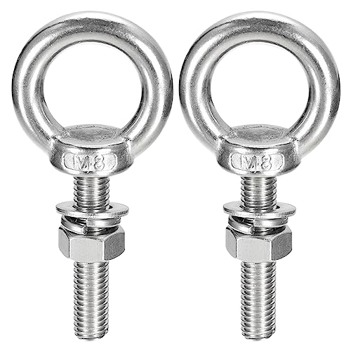Image of uxcell Lifting Eye Bolt, 2 Sets M8x40mm Eye Bolt with Nut Washer 304 Stainless Steel Shoulder Lifting Ring Eye Bolt for Hanging Item