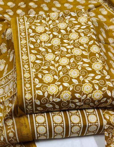 Image of DRAVINAM Trends Women's Premium Cambric Cotton Jaipuri Printed Unstitched Salwar Suit Dress Material with Mulmul Cotton Dupatta