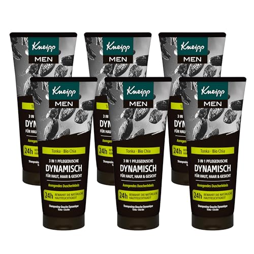 Kneipp MEN 3 in 1 Pflegedusche Dynamisch - Mit Extrakten aus Tonkabohne und Bio Chia - Duschgel für Haut Haar & Gesicht - Verbessert das Hautgefühl - 200ml