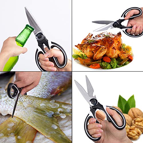 Kitchen Scissors, Kmeivol Kitchen Scissors Heavy Duty, Ultra Sharp Premium Multi-Function Cooking Scissors, Kitchen Scissors Dishwasher Safe, Meat Scissors with Comfortable Handle(Black/White)