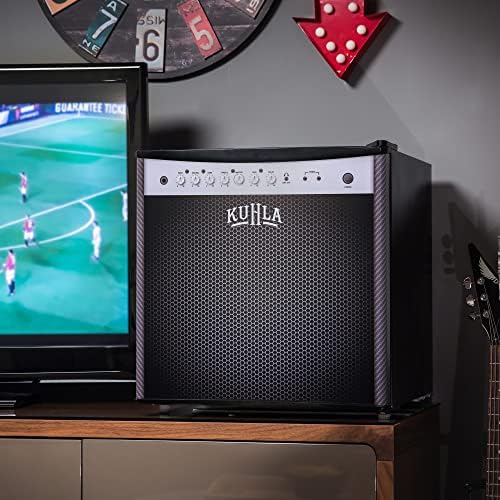 Kuhla 43 Litre Mini Fridge with Ice Box, Novelty Design, Inc Adjustable Thermostat, Door Racks and Removable Shelf, Small Drinks Fridge Ideal for Home and Office  Amp Speaker, Black KTTF4BGB-1004