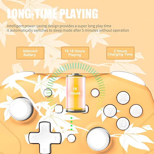 Mytrix Wireless Controller for Nintendo Switch/Switch 2/Lite/OLED, Cute Pro Controllers with Wake-Up, Headphone Jack, Auto-Fire Turbo, Motion, Vibration, Maple Leaf Orange - Thumbnail 5