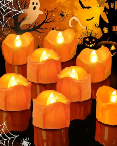 ONEIHOMM Halloween Orange Timer Tealights for Fall Decor, 12PCS