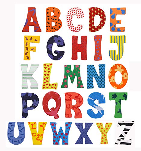 Penta Angel 26Pcs Wooden Magnets Fridge Letters Wood Large Magnetic Refrigerator ABC Alphabet Cute Spelling Learning for Preschool Educational