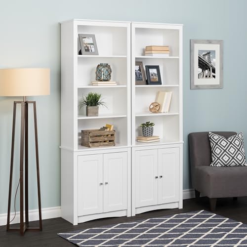 Image of Prepac Sonoma Tall 6-Tier Bookcase 80 inchH with Doors & 2 Adjustable Shelves, White Storage Cabinet, Modern Display Cabinet, Bookshelf with Storage Shelves for Home Office, Living Room, Bedroom
