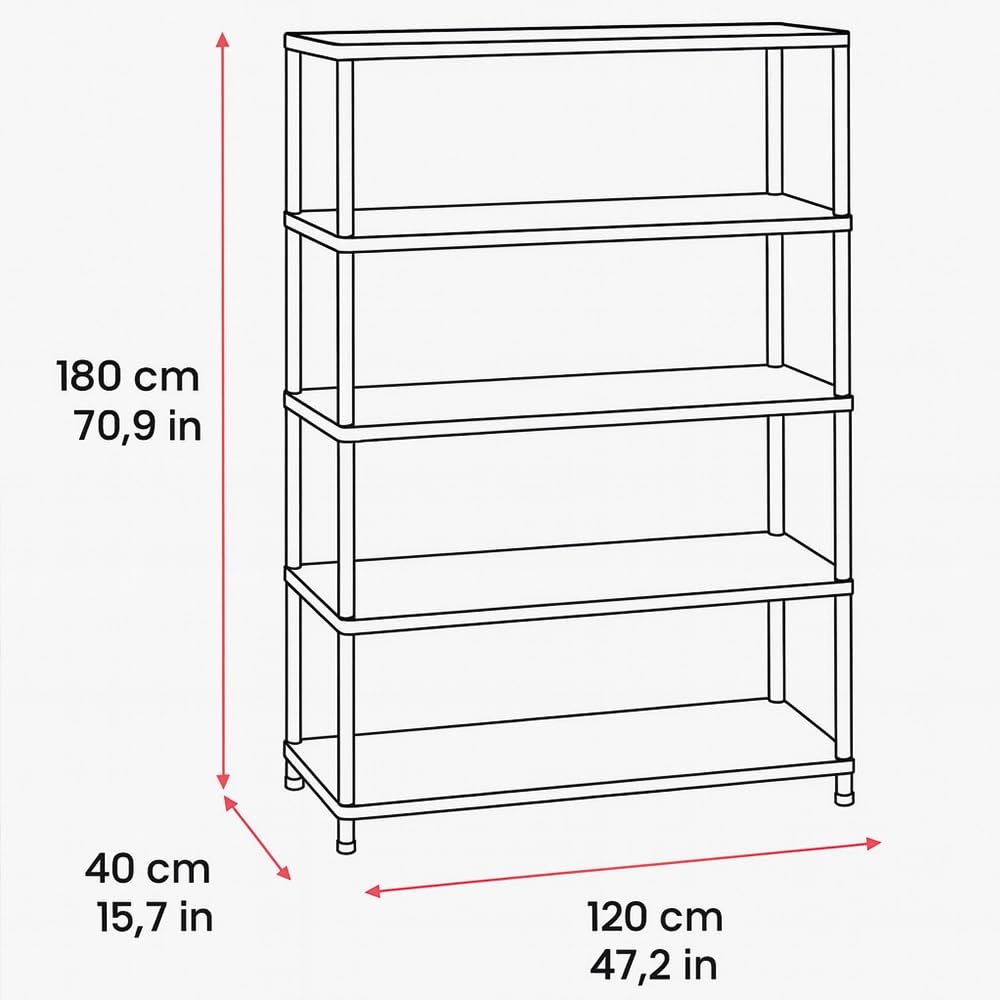 Ondis24 Kunststoffregal anthrazit 120 x 40 x 180 cm – Schwerlast Steckregal mit 5 Böden, 60 kg pro Ebene – Lagerregal, Kellerregal, Werkstattregal, Aufbewahrungsregal für Garage & Vorratsraum