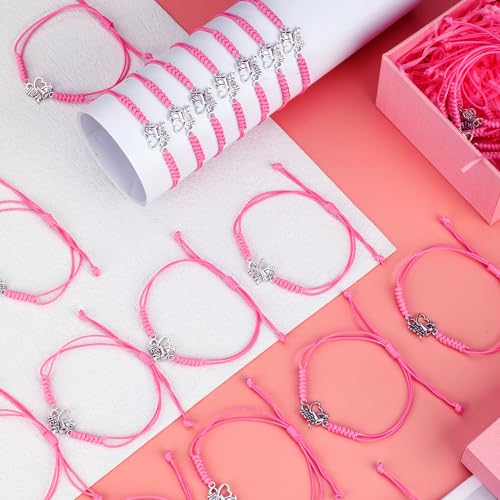 Image of Inbagi 48 Pcs Cheer Team Gifts Bulk Cheerleader Bracelet Party Favors | Adjustable, Jewelry Accessories, Squad Gifts for Team Members, End of Season Appreciation, Braided Cord with Heart Charm