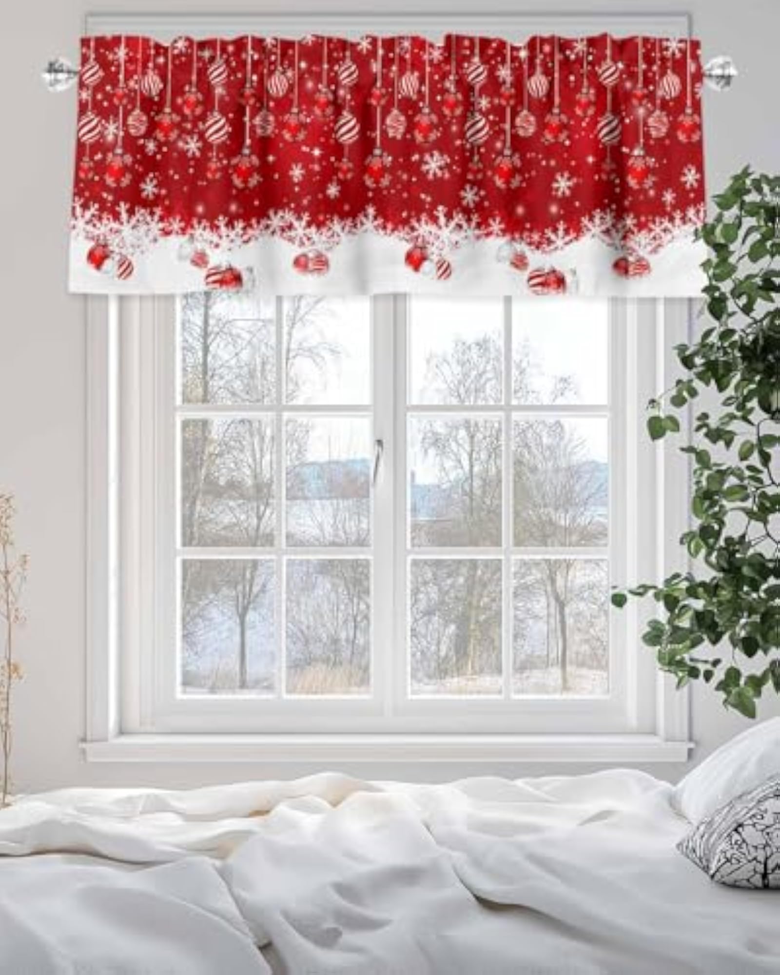 Christmas Window Valance with Winter Snowflakes Design