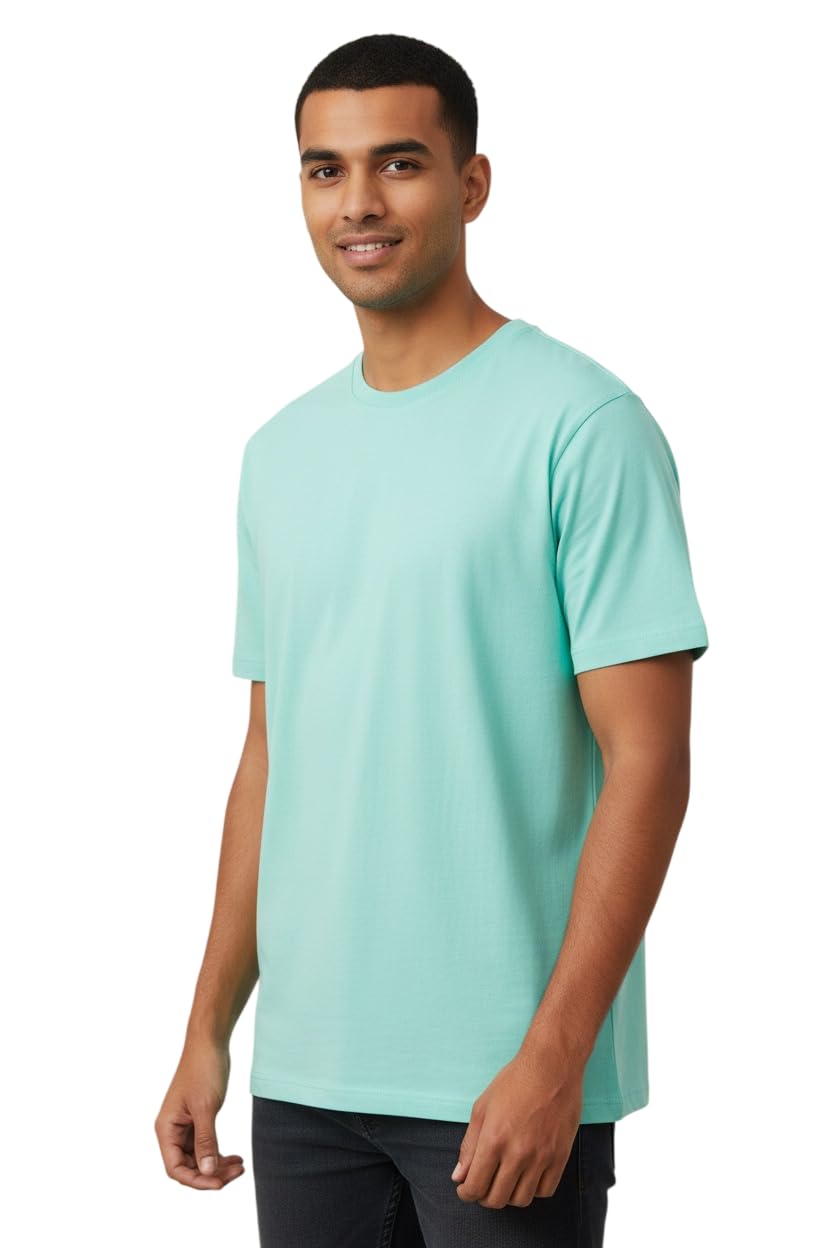 Unisex Casual 100% Bio-Washed Cotton Regular Fit T-Shirt for Comfortable Suitable for Men and Women with Soft Fabric Feel and Versatile Styling for Everyday Wear (Mint)-image-14