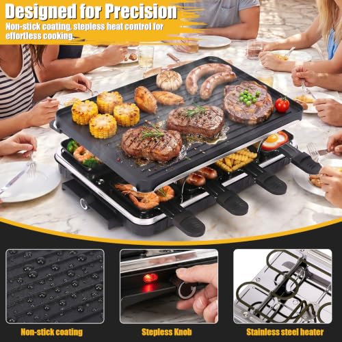 GFTIME Raclette 8 Personen, Raclette Grill Antihaft mit 8 Pfännchen-1300W – Bild 4