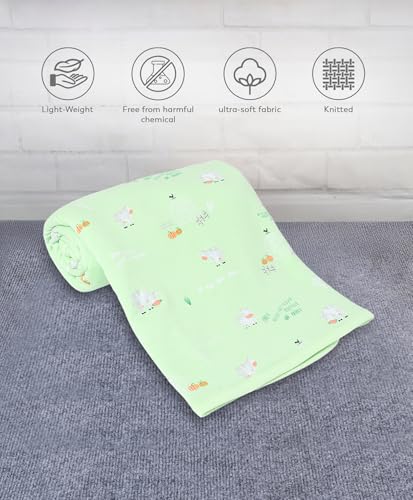 Image of Mi Arcus 100% Cotton Knitted Dual Layer Animal Print Warm Sherpa Blanket for Baby Boys Girls 0-12 M -Green 100x85 cm
