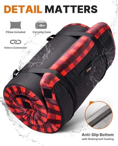 Image of GAIALOOP 3 Inch Memory Foam Camping Mattress, Dual Layer Thick Sleeping Camp Pad for Car Tent Cot, Roll-Up Portable Glamping Floor Bed for Guests Sleepover