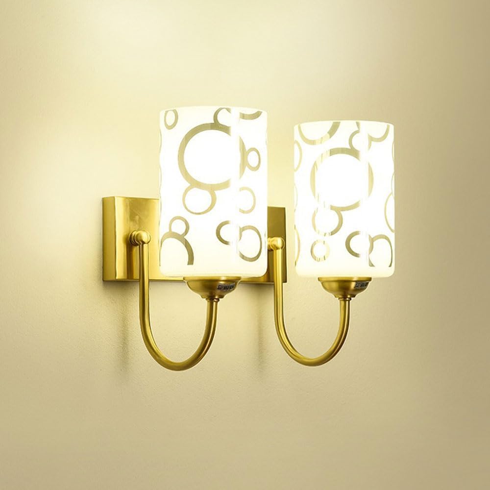 HPTHLY Mid Century Bedside Wall Sconces Cylindrical Glass Shade Wall Light Gold Brass Hardwired Wall Lamps For Bathroom Living Room Hallway (One Color-26Cm)