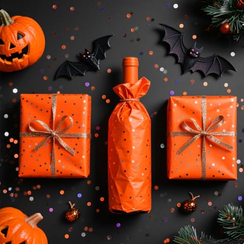 Image of Orange Glitter Tissue Paper for Gift Bags 36 Sheets 14x20 Inch - Recyclable Wrapping Paper for Halloween, Fall, Thanksgiving Party & Festival Decorations DIY Craft Supplies