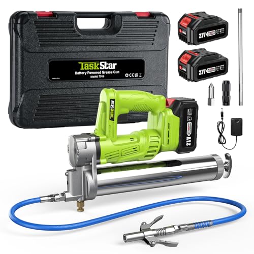 TaskStar Engrasadora Bateria de Alta Eficiencia: 10000 PSI Pistola de Engrase con 2*Baterías de 4,0 Ah, Boquilla Engrasadora de Desenganche Rápido, para Agricultores y Propietarios de Equipos