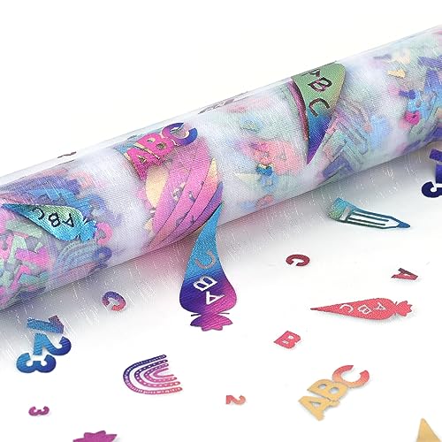 Tischläufer für Einschulung Schuleinführung Schulanfang Deko, Tischband tischdecke mit Zuckertüten 123 ABC Motiv Schule 600 cm x 29 cm, Tisch Läufer für 1. Schultag