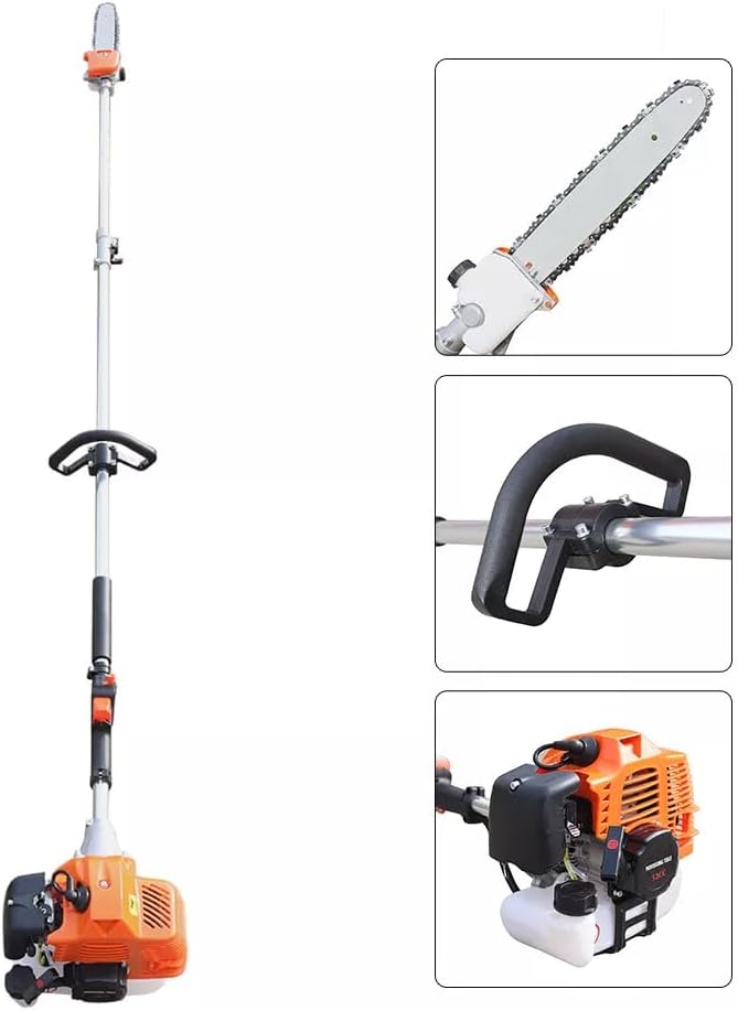 52CC 2 Stroke Gas Powered Pole Saw,1.25KW Branch Trimmer Tree Chainsaw Pruner Trimmer,Cordless High Branch Saw Branch Cutter with Extension Pole for Agriculture,Forest Fire Fighting,Horticulture