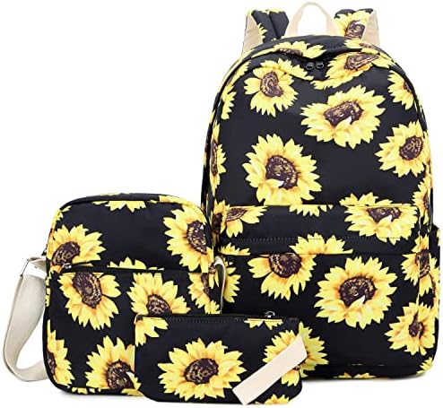 FLYMEI Sunflower Backpack for Girls, Cute Backpack for Women, Lightweight 15.6'' School Backpack with Crossbody Purse & Pencil Bag, Floral Backpack for Women, Sunflower Bookbags for Teen Girls