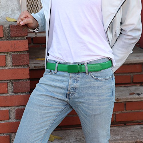 Image of Falari Men Unisex Genuine Leather Ratchet Dress and Casual Belt, Automatic Sliding Buckle, Trim to Fit
