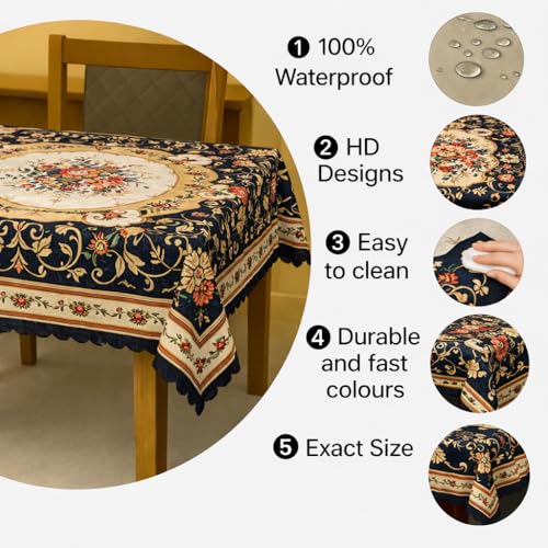 Image of Homerz Premium 6 Seater dinnig Table Heritage Series Velvety Table Cover, Vibrant Royal Designs with Border Cutwork (Regalia, 54x78 inch- 6 Seater Dining Table)