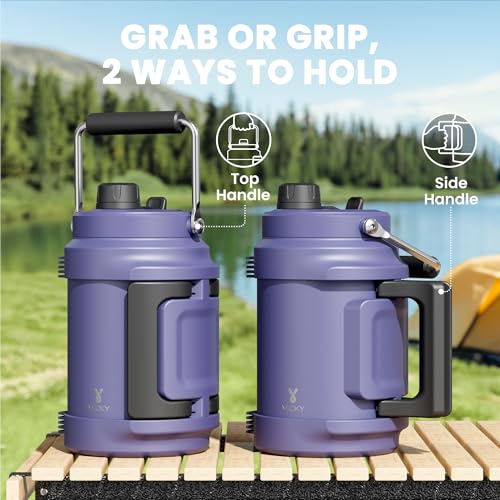 Image of 64 oz Insulated Water Bottle for Gym: Meoky Triple Wall Vacuum Stainless Steel Half Gallon Water Jug - Top and Side Handles, 2-in-1 Straw and Spout Lid, Cold for 36 Hrs, Leak Proof for Camping (Navy)