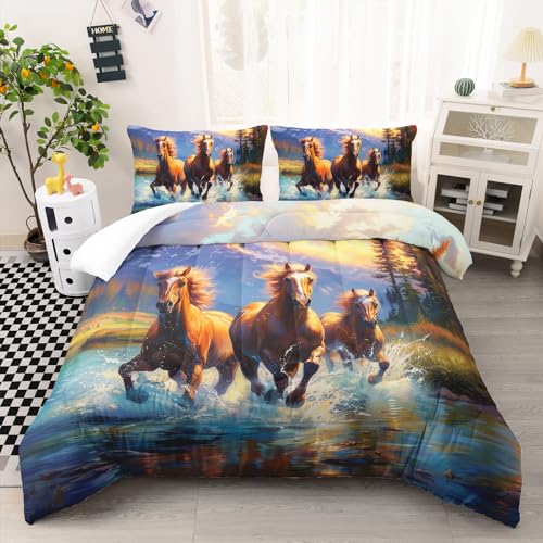 Ntlfup Horse Comforter Twin Set with 2 Pillowcases