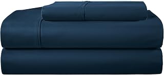 Full Size Bed Set, 400 Thread Count 15" Deep Pocket Full Sheet Set - Navy | Sateen Weave 100% Cotton Bed Sheets, Naturally Cool, Buttery Soft, Breathable, Elasticized Luxury Bedding for All Seasons