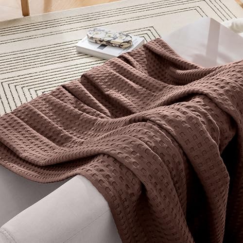 Image of Elegant Comfort Premium 100% Cotton Waffle Blanket - Lightweight Breathable Waffle Weave Bed Blanket - Soft and Warm All Season Blanket for Couch, Sofa and Bed, Full Size 88x88 Inches, Brown