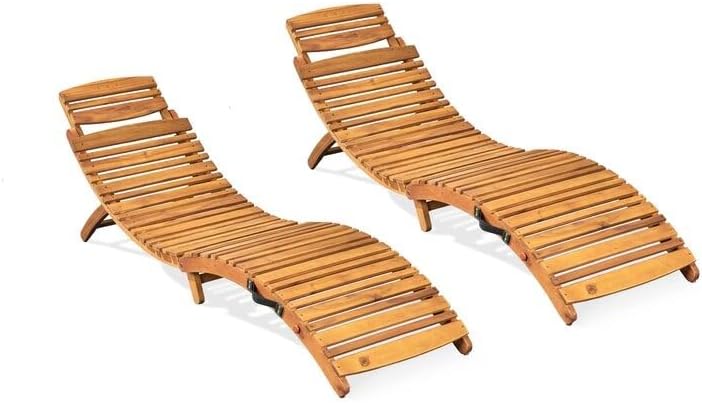 Sun Loungers,2 pcs Chaise Lounge,Folding Chairs Balcony Recliner,for Garden, Patio, Pool Deck or Other Outdoor Space Solid Acacia Wood.