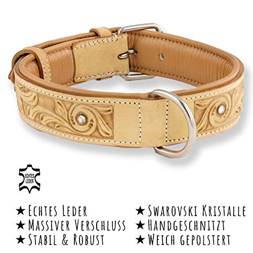 Monkimau Halsband für Hunde, Premium Kristalle, Beige, L 42-50 cm