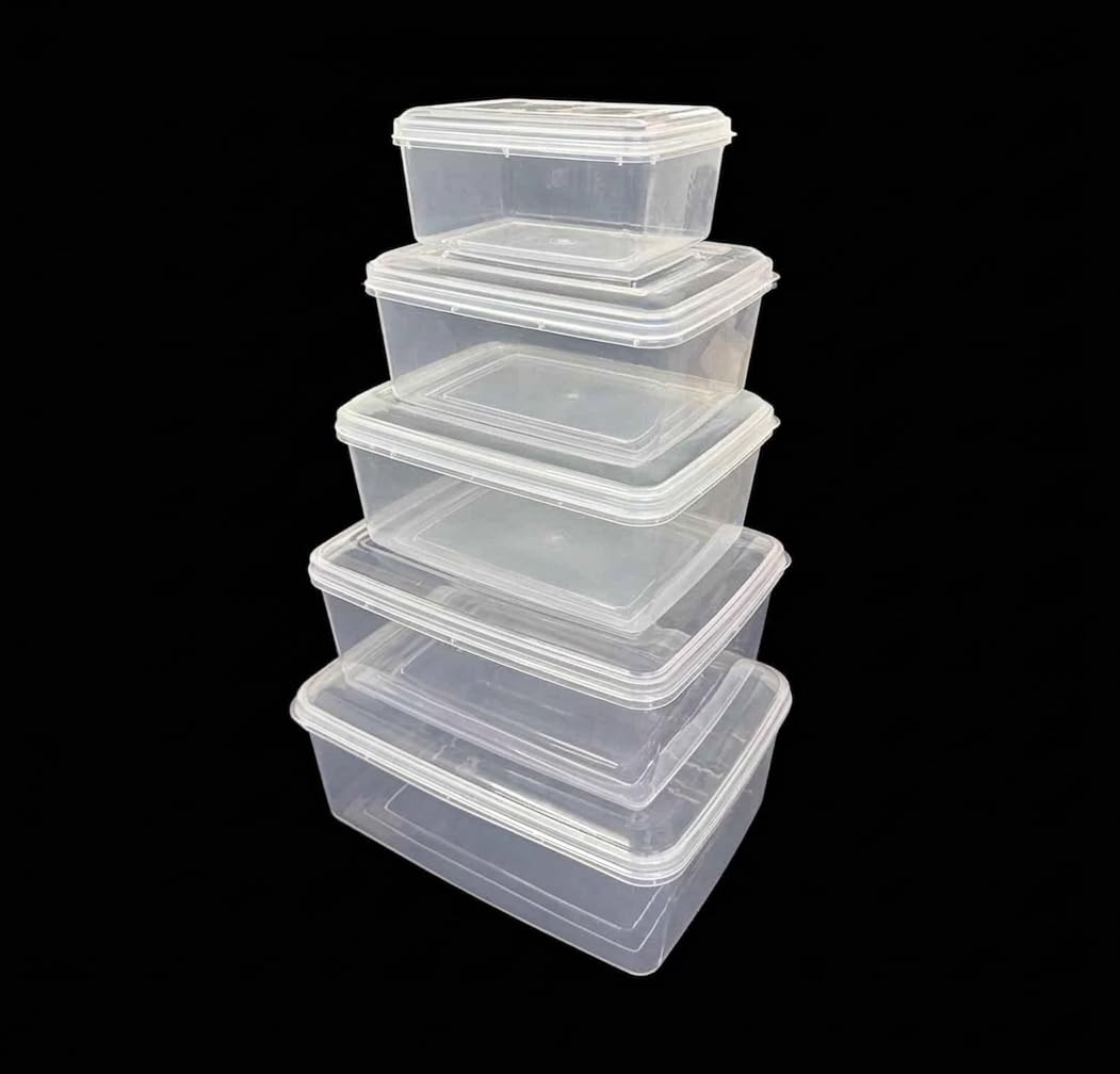 C.S.M CSM Plastic Storage Boxes with Lids, Clear, Set of 5, Rectangular, Multipurpose, Stackable, Different Sizes-image-29
