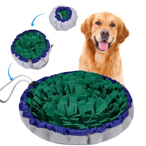 AMFUN Schnüffelteppich Hund, Schnüffelmatte zur Förderung, Welpen-Trainingsmatte für langsames Füttern, Rutschfest, Waschbar, Filz-Material, Lernspielzeug für kleine und große Hunde - Grün, 48 × 48 cm