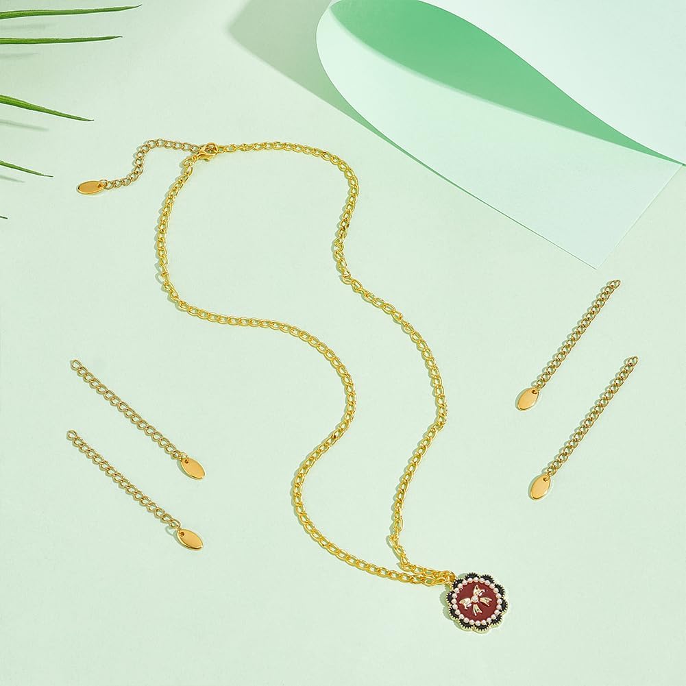 UNICRAFTALE 30 Pcs Curb Chain Extension with Oval Charms 58~68mm End Chains Vacuum Plating Golden Chains Stainless Steel Chain Extension Tails Bracelet Necklace Extension Chain for Jewelry Making - Image 2