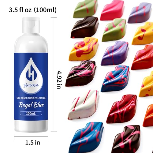 Image of Royal Blue Oil Based Food Coloring for Chocolate - Herbeklab 100ml Professional Concentrated Oil Food Dye for Candy Melts, Chocolate, Cake Pops, Strawberries & Baking