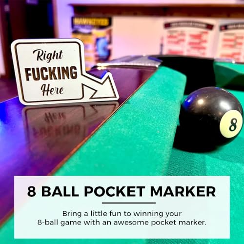 BGYVNU 8 Ball Pocket Marker - Right Fu*King Here, Funny Wooden Pool Table Decoration Sign Golf Ball Marker, Billiards Game Accessories Gag Gifts for Men Adult, Mark Your Pocket (All(6PCS)) - Thumbnail 2
