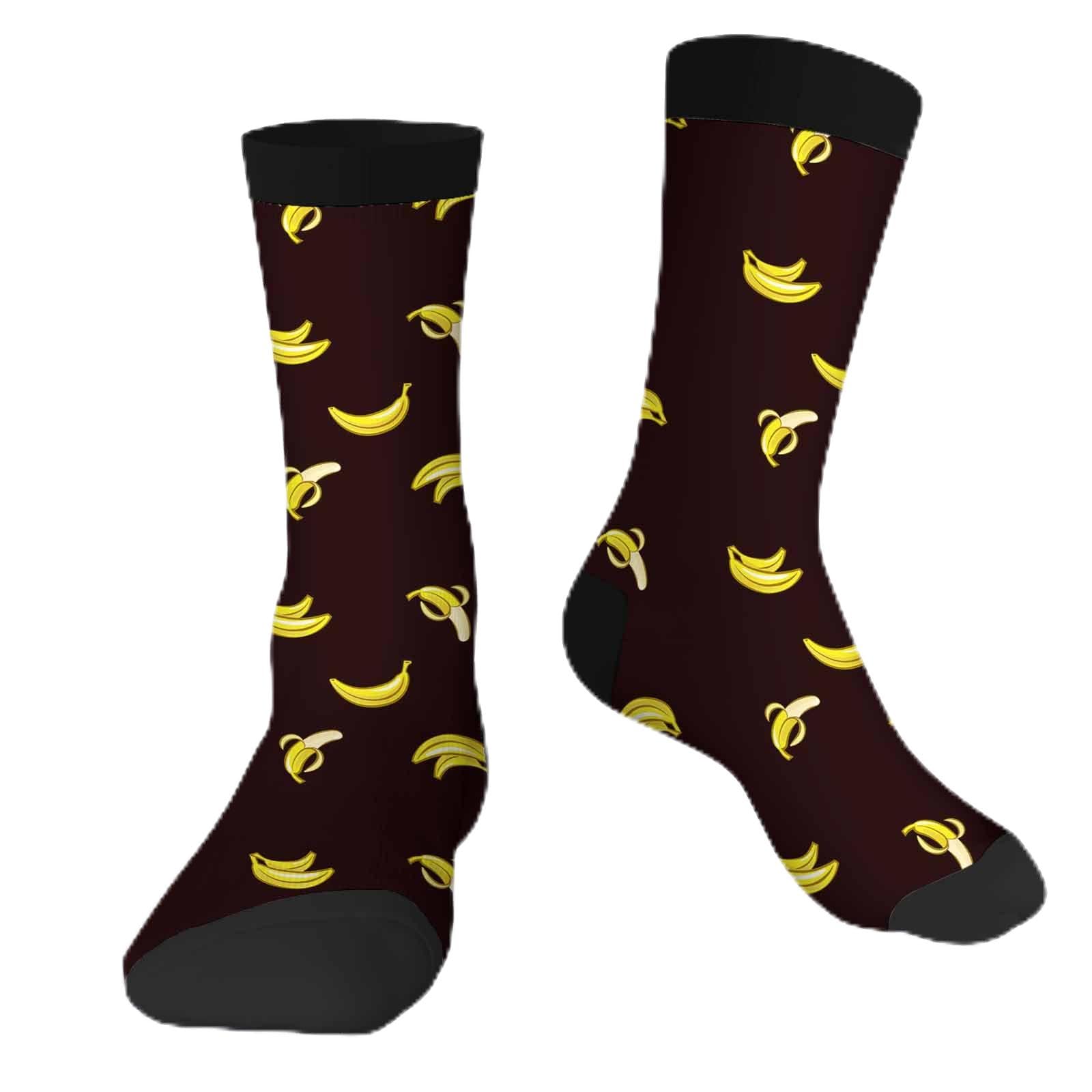 Yellow Banana Funny Socks Novelty Casual Crew Socks Contrast Color Design for Women Men