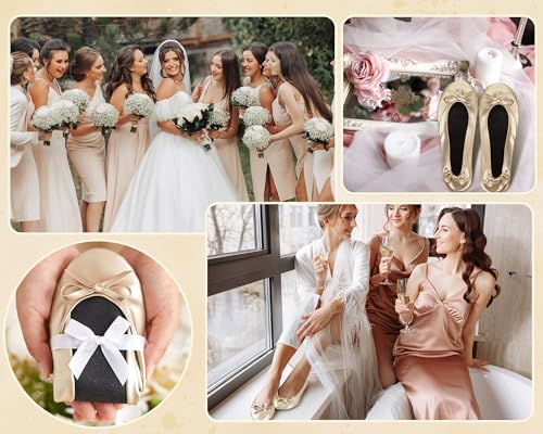 Image of Jecery Foldable Ballet Flat for Wedding Guests Bulk Women Ballerina Dancing Slippers Party Sign Portable Travel Purse Shoes for Bridesmaid Flats Women Wedding Slippers Gift