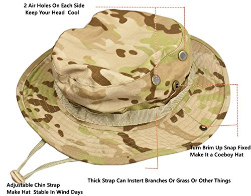 Jffcestore Men's Military Camo Boonie Hat Fishing Sun Hat Wide Brim Bucket Hat With Adjustable Strap(Desert Camouflage) #TOP1