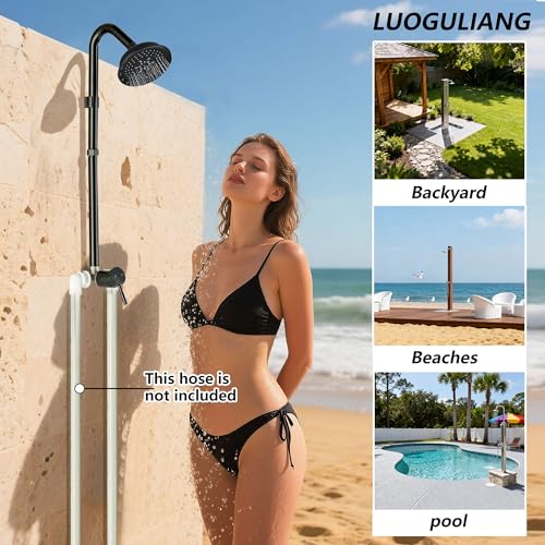 Kit de ducha exterior, grifería con acabado negro mate, manejo de una sola perilla, ducha para exterior con cabezal de 5 modos y alta presión para patio miniatura 3