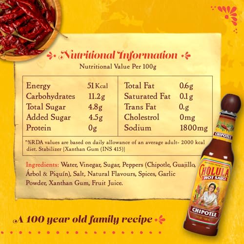 Image of Cholula Hot Sauce Chipotle (148ml)| Spicy Hot Dip| Mexican Sauce| | Authentic Flavours (Pack of 3)