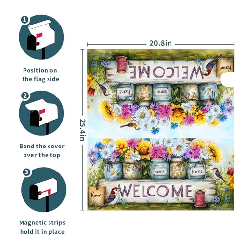 Image of Spring Summer Floral Mailbox Covers Magnetic Standard Size 21 X 25.5 Inch Welcome Magnetic Mailbox Cover Bird Flowers Mailbox Wraps Post Box Cover Decoration Outdoor Garden Home Yard Outside
