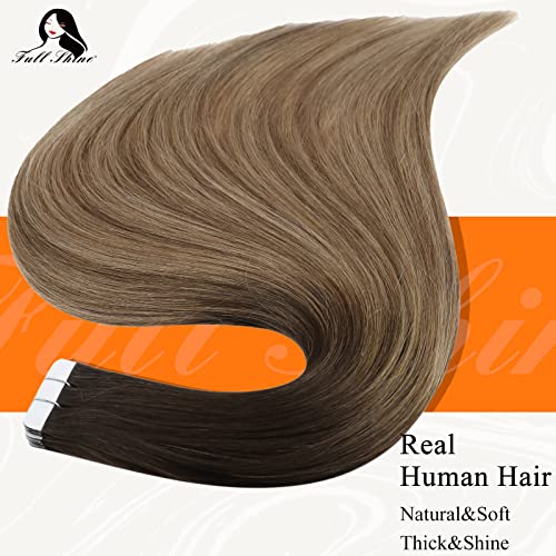 Fshine Ombre Tape In Hair Extensions 14Inch Hair Extensions Real Human Hair Ash Brown Ombre Platinum Remy Hair Balayage Extensions Human Hair Natural 20Pcs/50Grams Glue In Hair Extensions #TOP1