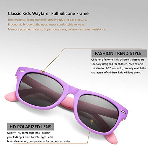 Debuff Kids Polarized Sunglasses Tpee Rubber Flexible Frame For Boys Girls Age 3-10 (2 Pack - (All Pink+Purple/Pink)) #TOP4