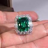 5ct Emerald Square Ring for Women 925 Sterling Silver Green Ring for Women Promise Ring for Her Cubic Zirconia Cocktail Rings CZ Diamond Engagement Ring Anniversary Valentine's Day Size 6-10（9）