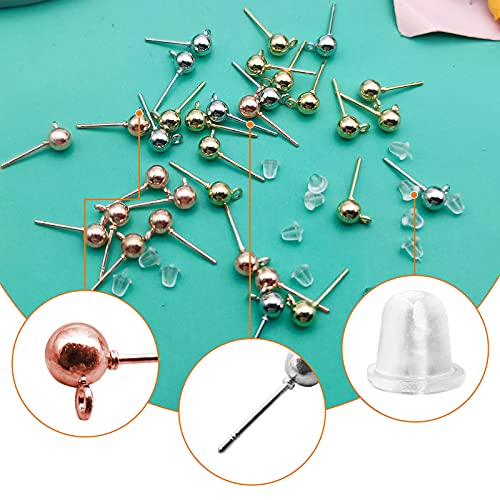 600Pcs Ball Post Earring Studs Set For Jewelry Making,300Pcs Earring Studs Ball Ear Pin Ball Post Earrings With Loop With 300Pcs Rubber Earring Back Replacements For Diy Jewelry Making Findings #TOP2