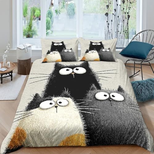Housse de Couette Chat 135x200 cm avec Parure de Lit Microfibre pour Fille
