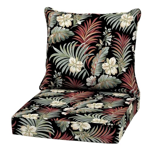Image of Arden Outdoor Deep Seat Cushion Set, 22x24, Black Tropical